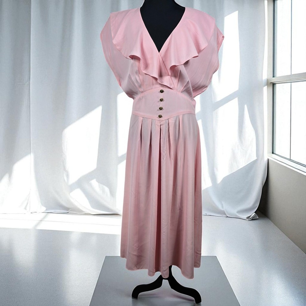 VTG Nina Piccalino Ruffle Dress Woman 12 Pink Pleated Feminine Romantic Retro
